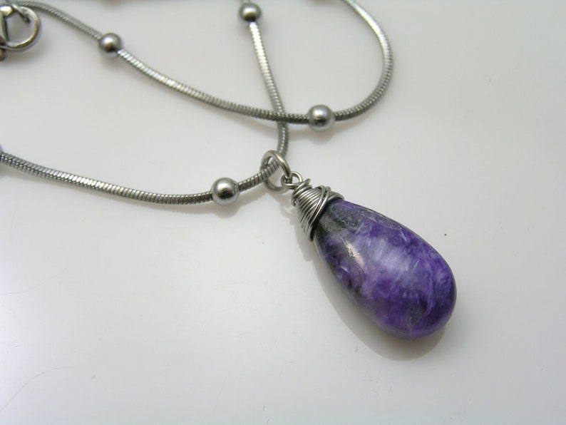 Charoite Necklace, Purple Gemstone Jewelry, Purple and Silver Necklace, N2266 image 1