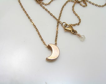 Rose Gold Moon Necklace with Moonstone, Cute Moon Jewelry, N1210