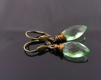 Mint Green Drop Earrings, Green Earrings, Czech Glass Beads, Handmade, Reduced Price, E1530