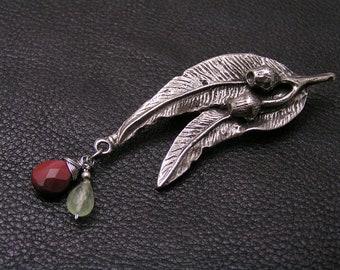 Leaf Brooch, Prehnite and Mookaite Jasper, Australian Sellers, Beads Jewelry, Lapel Pin, P208