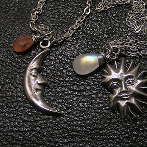 Matching Couple Necklaces, Couple Gifts, Sun and Moon Necklace Set, Sunstone and Moonstone, Boyfriend Girlfriend, N1515