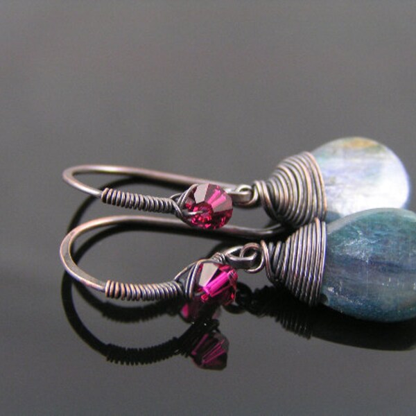 Blue Kyanite Wire Wrapped Single Drop Earrings