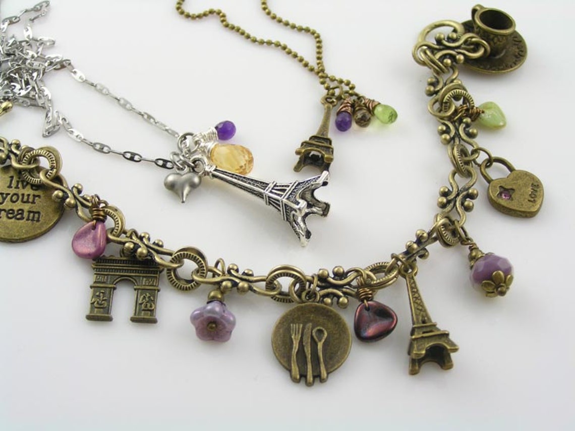 Charm Bracelet Live your Dream Paris Charm Bracelet Bead Etsy