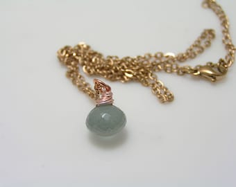 Rose Gold Necklace with Moss Aquamarine, Genuine Aquamarine Jewelry, March Birthstone, N1661