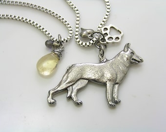 German Shepherd Necklace, GSD Jewelry, Dog Lover Jewelry, German Shepherd Jewelry, Dog Paw Charm, N1557