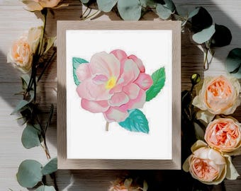 Watercolor Pink Flower Art Print | Minimalist Botanical Illustration | Floral Wall Decor