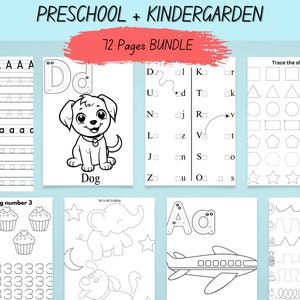 Może przedstawiać: Czarno-białe karty pracy do wydrukowania dla przedszkola i szkoły podstawowej. Karty pracy obejmują śledzenie liter, liczb i kształtów. Są też ćwiczenia typu „połącz kropki” i kolorowanki.