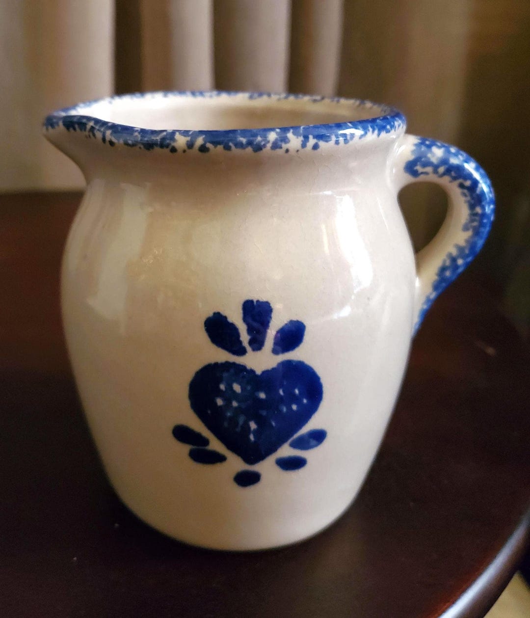 Spongeware Pitcher, With Blue Heart Design. - Etsy