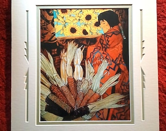 Amado Maurillo Pena Jr. signed mechanical reproduction art print 8 x 10, in custom mat 11 x 14, circa 1990.