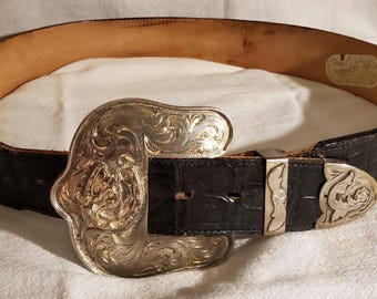 Justin Brand Genuine Cowhide Leather Tooled Belt 30-34 display picture 1