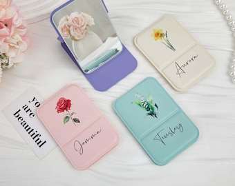 名入れ可能な正方形メイクアップミラー、旅行用ポケットミラー、名前入り折りたたみ式メイクアップミラー、誕生花ミラー、ブライズメイドギフト