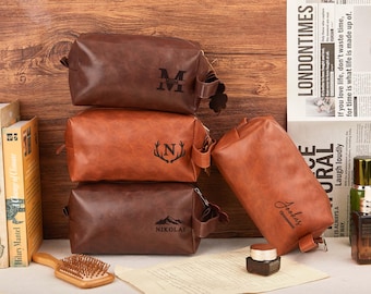 パーソナライズされたメンズレザートイレタリーバッグ、花婿の付添人へのギフト、父の日のお父さんへのトイレタリーバッグ、旅行用トイレタリーバッグ、レザーアクセサリー