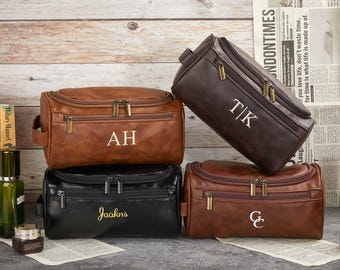 Personalized Embroidered Toiletry Bag for Men,Groomsmen Dopp Kit,Custom Name Leather Dopp Kit,  Travel Toiletry Bag,Anniversary Gift