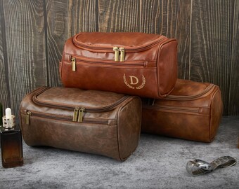 Personalized Dopp Kit,Laser Engraved Leather Travel Kit,Men's Leather Toiletry Bag,Men's Travel Organizer,Anniversary Best Man or Men's Gift