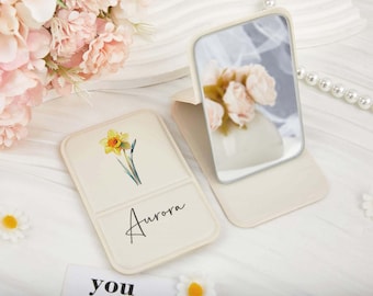 パーソナライズされたスクエアメイクアップミラー/トラベルメイクアップミラー/カスタム名とロゴ付きポケットミラー/折りたたみメイクアップミラー/ブライズメイドギフト