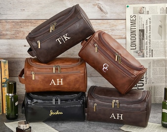 Neceser bordado personalizado para hombre, neceser para padrinos de boda, neceser de cuero con nombre personalizado, neceser de viaje, regalo de aniversario