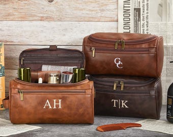 Neceser bordado personalizado para hombre, neceser para padrinos de boda, neceser de cuero con nombre personalizado, neceser de viaje, regalo de aniversario