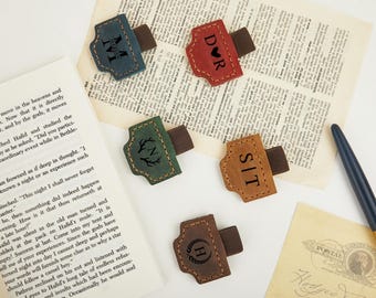 Personalized Leather Magnetic Bookmark with Pen Clip: Handmade Reader Gift,Engraved Magnetic Bookmark,Leather Magnetic Pen Loop for Notebook
