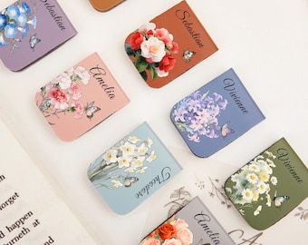 Leren bladwijzer met geboortebloem, gepersonaliseerde leren magnetische bladwijzer, aangepaste naambladwijzer, verjaardagscadeau voor boekenliefhebbers