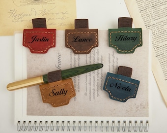 パーソナライズされた磁気レザーペンループ、レザーペンクリップ、ノートブック用レザーペンホルダー、読書愛好家、教師、ホリデーギフトへの贈り物