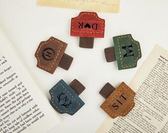 パーソナライズされたレザーマグネットペンホルダークリップ、手書きブックマーク