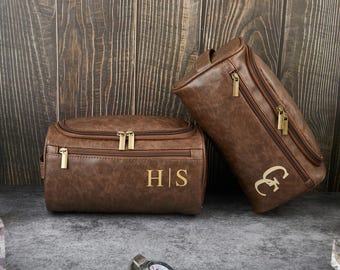 Personalisierte Kulturtasche aus PU-Leder für Herren, graviertes Dopp Kit