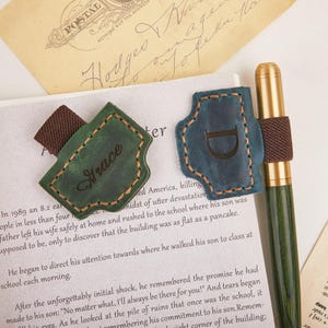 Personalized Leather Magnetic Pen Clip, Engraved Leather Pen Loop, Magnetic Pen Holder for Notebook, Book Lover Gift, Anniversary Gift