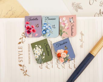 Name Bookmark with Birth Flower,Custom Leather Birth Flower Bookmark,Personalized Magnetic Bookmark,Book Lover Birthday Gift,Book Accessory