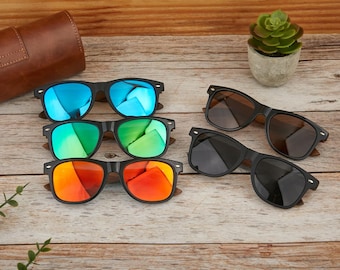 Gafas de sol personalizadas para hombre con estuche de cuero, ideales como regalos para bodas, padrinos de boda, regalo para el padrino, despedida de soltero o regalo para el novio.