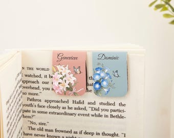 Marcapáginas de flores de cumpleaños con nombre, marcapáginas de cuero personalizado, marcapáginas magnético grabado, regalos para lectores, marcapáginas personalizado para ella