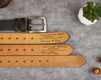 ハンドメイド牛革ベルト、男性用刻印入りパーソナライズベルト
