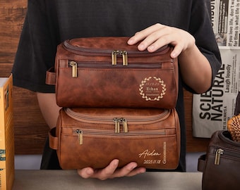 Personalized Leather Toiletry Bag, Engraved Groomsmen Gift
