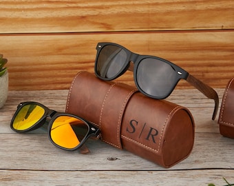 Personalized Sunglasses with Leather Case, Groomsmen Gift