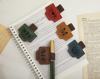 カスタムロゴレザーブックマーク（ペンホルダー付き）、刻印入りマグネットブックマーク、レザーマグネットペンループ（ノートブック用）、ジャーナルアクセサリー\装飾