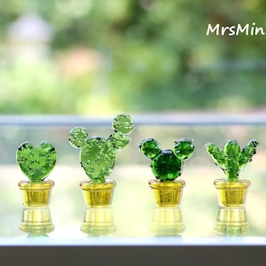 Handcrafted one piece Glass Cactus/5 Mini Glass Flower Set/Valentine Glass gift/ Glass Succulent/Perfect Gift for Plant Lover/Cactus Lover