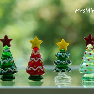 Handmade Mini Glass Christmas Tree, Christmas Sculpture Decoration, Green Glass Tree Decoration, Glass Minature Tree Statue,Green Star Trees