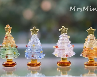 Mini sapin de Noël en verre fait main : petite décoration de Noël/figurine de Noël en verre/petite décoration miniature en verre/décoration de Noël