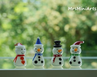 Handmade Glass Snowman Figurine: Winter Holiday Decor/ Snowman Statue. Christmas Miniatures, Holiday Decor