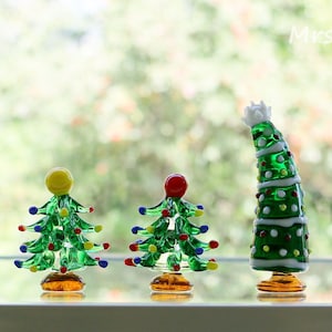 Handmade Mini Glass Christmas Tree: Holiday Sculpture Decoration/Christmas Tree Decoration Ornament/Tabletop Christmas Trees