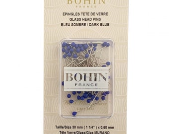 Sewing Pins - Bohin Glass Head Pins 1-3/16 in Dark Blue # 98855 Crafting - Sewing - Quilting Pins