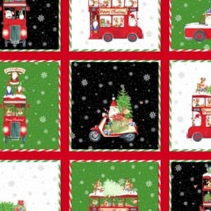 Northcott Fabrics Double Decker Christmas Block  Panel