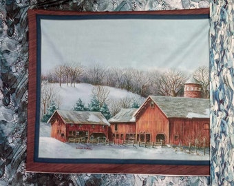 Barn Fabric -Quilt Kit Panel- Old Winter Barn Quilt Panel Kit -Old Barn Winter Quilt Panel with Coordinate Fabric- Cotton Fabric Kit