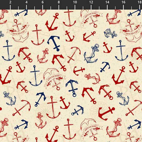 Anchors Fabric - Anchor Nautical Fabric - Beach Cotton quilt fabric - sewing fabric-Choose Length