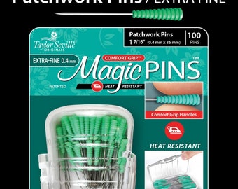 Applique Pins - Magic Pins Patchwork Pins Tailor Mate In Designer Case 100 pc Green Head Pins #21959