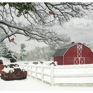 Christmas Barn Cotton Fabric Panel - Machine Washable and Dryable - Hoffman Fabric - Festive Holiday Decor