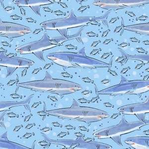 Beach Fabric - Shark cotton quilt fabric - Ocean life Quilting and Sewing Fabric - Timeless Treasures