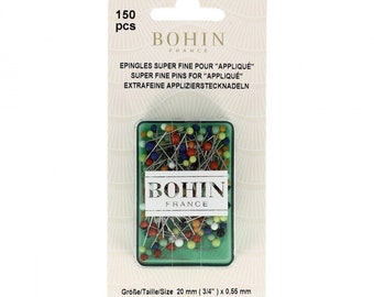 Pins - Bohin Applique Pin Super Fine Glass Head - Size 12 - 3/4in 150ct # 26616  Crafting - Sewing - Quilting Pins