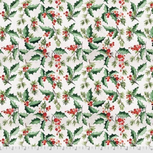 Christmas Fabric - Jolly Holly - White - Christmastime - Free Spirit- Cotton Fabric - Quilting Fabric - Sewing Fabric