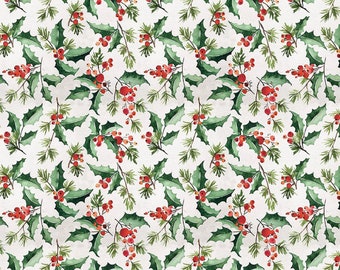 Christmas Fabric - Jolly Holly - White - Christmastime - Free Spirit- Cotton Fabric - Quilting Fabric - Sewing Fabric