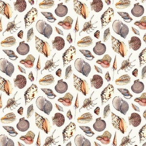 Seashell Fabric in Cream - Coastal Seashells Cotton Fabric for Beach Dreams - Choose Your Cut - Timeless Treasures Collection